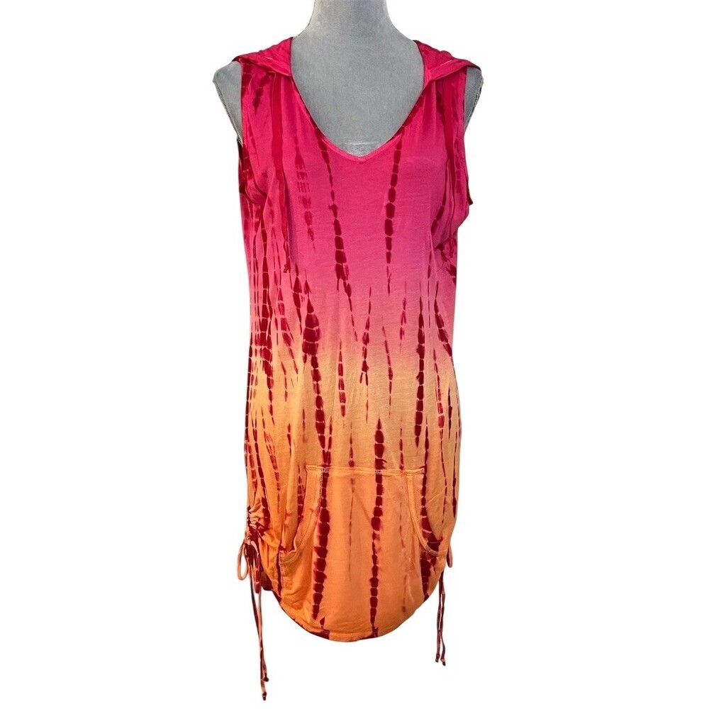 Women’s Tie Dye Hooded Sleeveless Coverup Dress Summer Beach Pool Coastal